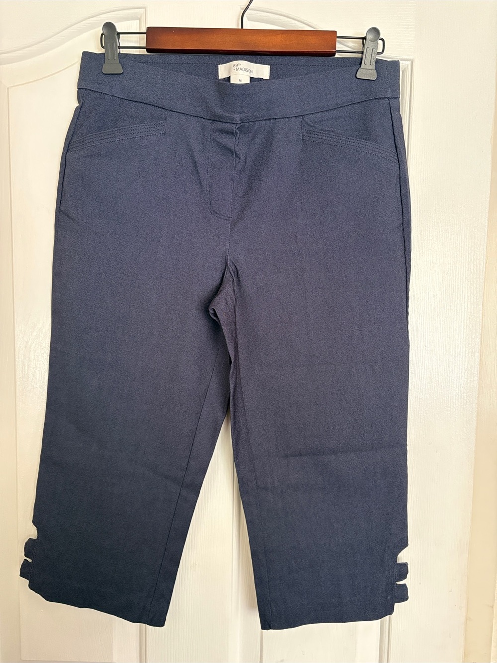 Madison Navy Cropped Capri Jeans with Side Tab Detail
